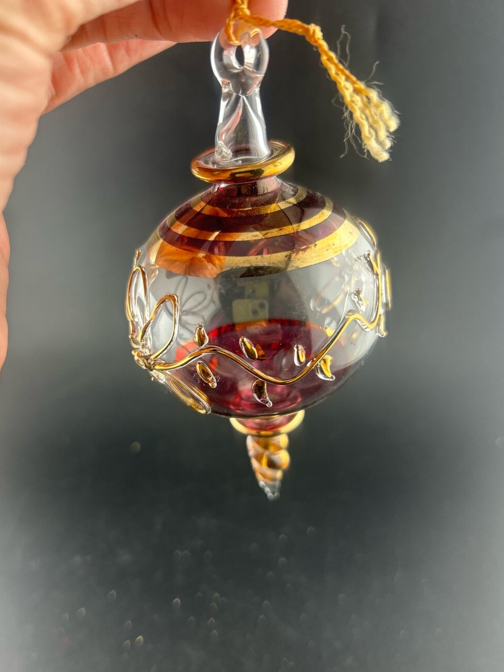 Rare Vintage Egyptian Blown Glass Ornament - Handcrafted Red & 24K Gold ✨